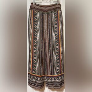 Anthropologie Farm Rio Satin Wide Leg Geometric Multicolor Pant Boho Festival S